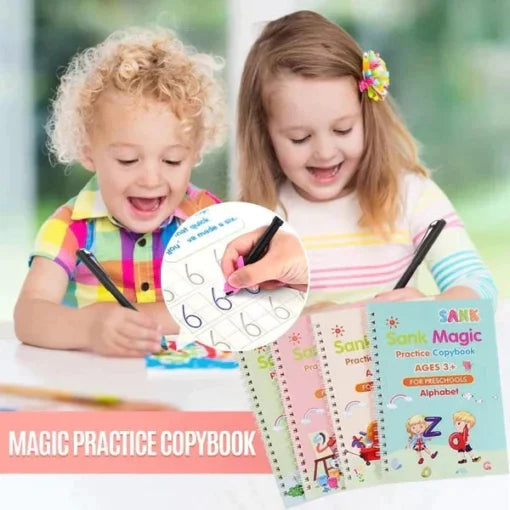 Kids Magic Practice Book For Learning & Growth (4 Books + 1 Pen + 1 Grip + 10 Refill)