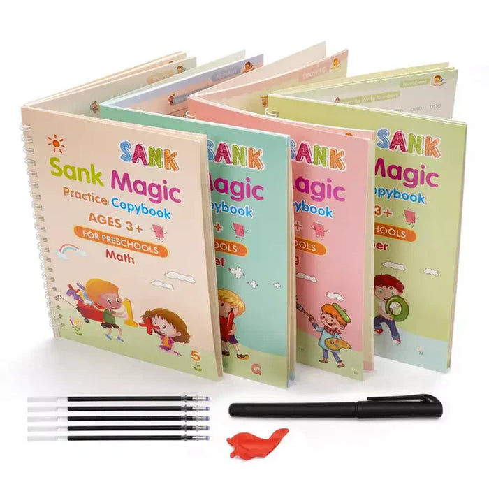 Kids Magic Practice Book For Learning & Growth (4 Books + 1 Pen + 1 Grip + 10 Refill)