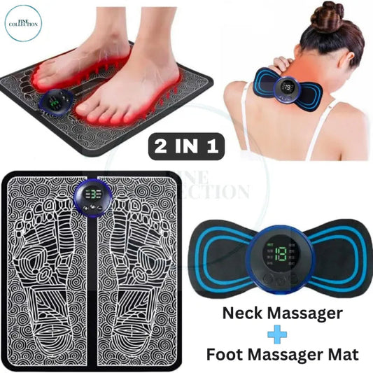 (pack Of 2) EMS Massager For Neck & Foot Combo Pack With Rechargeable Battery